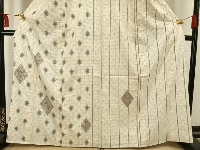 平和屋着物▽訪問着 本場染大島紬 単衣 幾何学文様 正絹 逸品 AAAW1490fy