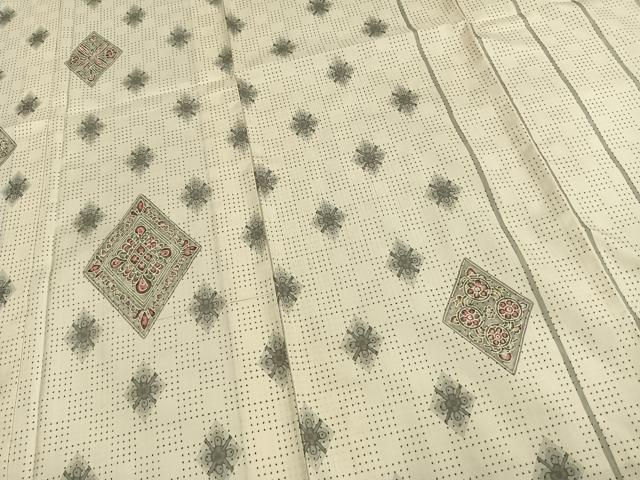 平和屋着物▽訪問着 本場染大島紬 単衣 幾何学文様 正絹 逸品 AAAW1490fy