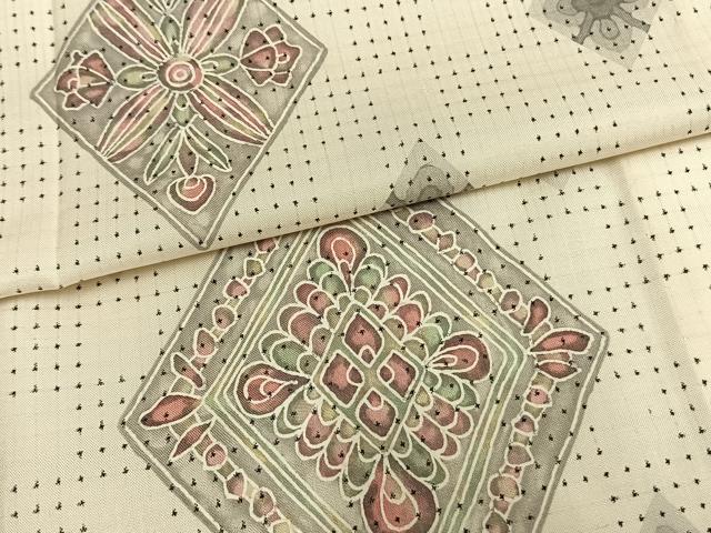 平和屋着物▽訪問着 本場染大島紬 単衣 幾何学文様 正絹 逸品 AAAW1490fy