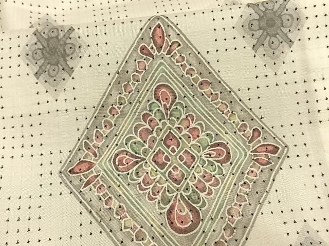 平和屋着物▽訪問着 本場染大島紬 単衣 幾何学文様 正絹 逸品 AAAW1490fy