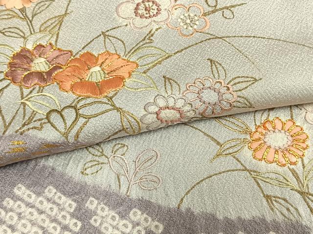 平和屋着物▽訪問着 単衣 駒刺繍 絞り 草花文 金彩 正絹 逸品 AAAW1493fy