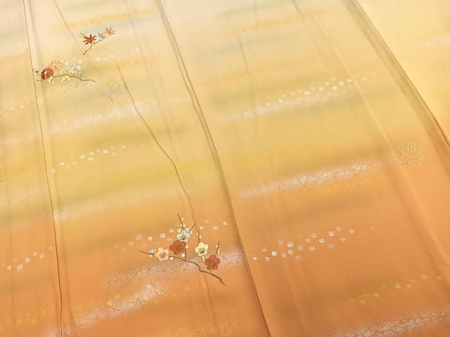 平和屋着物▽訪問着 単衣 中国三大刺繍 相良刺繍 枝花文 暈し染め 金糸 銀彩 正絹 逸品 AAAW1497fy