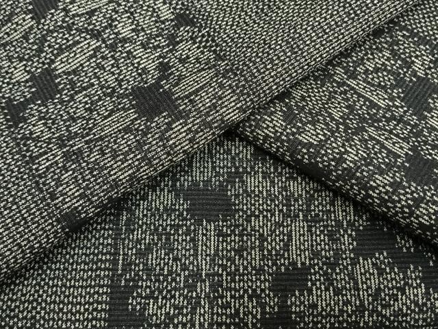 平和屋着物▽上質な紬 単衣 色紙花文 黒地 正絹 逸品 未使用 AAAW1499fy