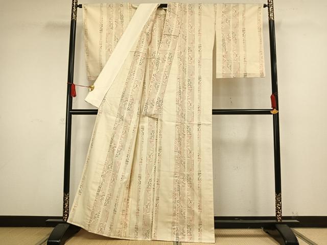 平和屋着物▽上質な紬 単衣 幾何学間道 正絹 逸品 AAAW1517fy