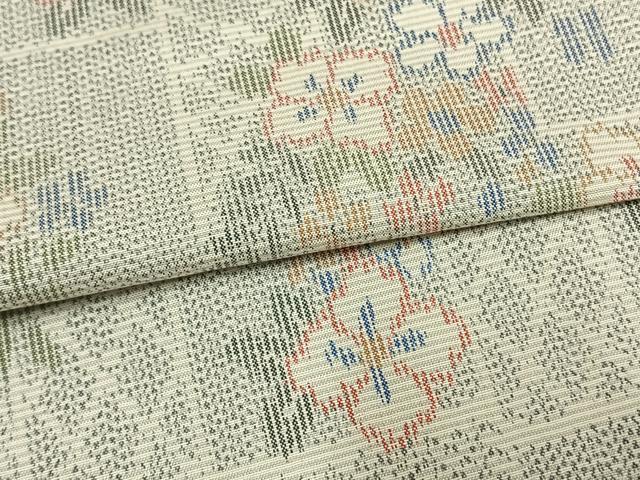 平和屋着物▽上質な紬 単衣 草花文 正絹 逸品 未使用 AAAW1520fy