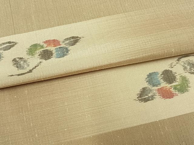 平和屋着物▽上質な紬 単衣 横段草花文 正絹 逸品 AAAW1521fy