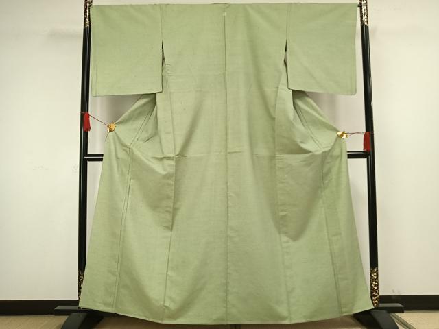 平和屋着物▽上質な紬 単衣 色無地 裏葉柳色 正絹 逸品 AAAW1522fy