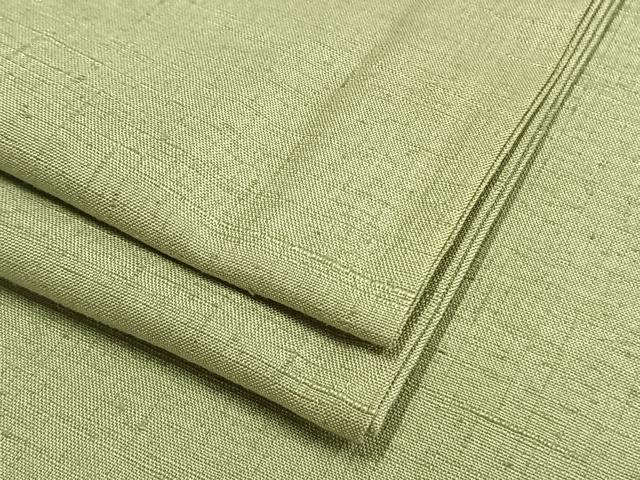 平和屋着物▽上質な紬 単衣 色無地 裏葉柳色 正絹 逸品 AAAW1522fy