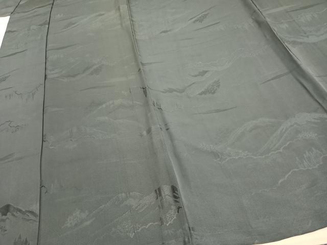 平和屋着物▽上質な色無地 単衣 風景地紋 湊鼠色 正絹 逸品 未使用 AAAW1528fy