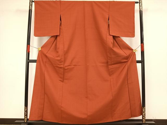 平和屋着物▽上質な紬 単衣 色無地 赤丹色 正絹 逸品 未使用 AAAW1531fy