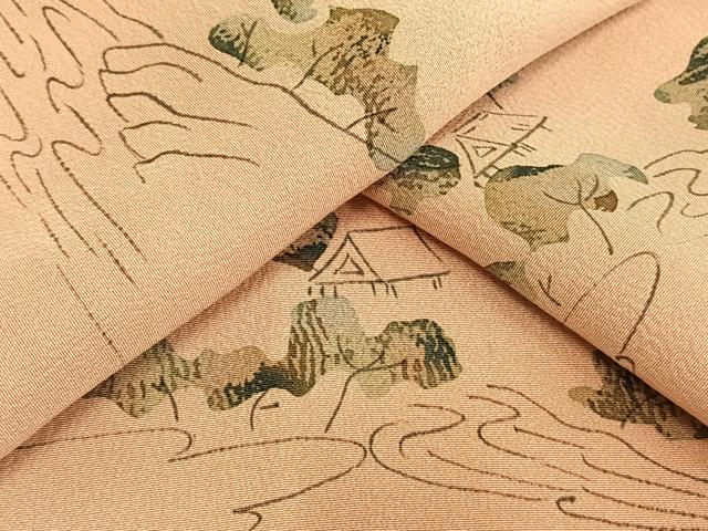 平和屋着物▽上質な小紋 単衣 風景文 暈し染め 正絹 逸品 AAAW1534fy