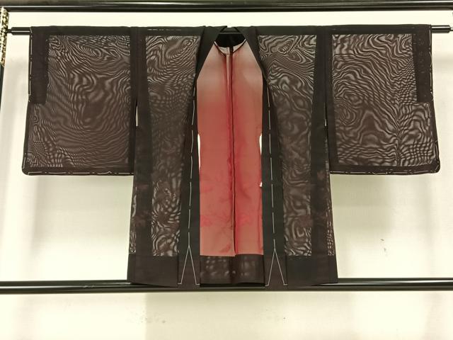 平和屋着物▽羽織 スリーシーズン 春夏秋 塵除け 紗 枝葉文 黒地 正絹 逸品 未使用 AAAW1540fy