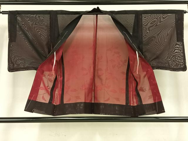 平和屋着物▽羽織 スリーシーズン 春夏秋 塵除け 紗 枝葉文 黒地 正絹 逸品 未使用 AAAW1540fy