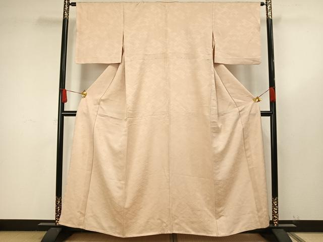 平和屋着物▽上質な色無地 単衣 菱地紋 肌色 正絹 逸品 AAAW1547fy