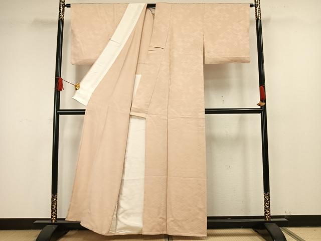 平和屋着物▽上質な色無地 単衣 菱地紋 肌色 正絹 逸品 AAAW1547fy