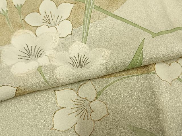 平和屋着物▽訪問着 単衣 刺繍 草花文 銀糸 金彩 正絹 逸品 AAAW1548fy