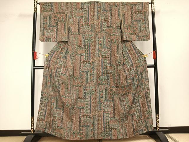 平和屋着物▽上質な小紋 単衣 更紗花文 正絹 逸品 AAAW1556fy