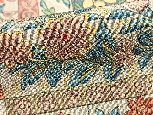 平和屋着物▽上質な小紋 単衣 更紗花文 正絹 逸品 AAAW1556fy