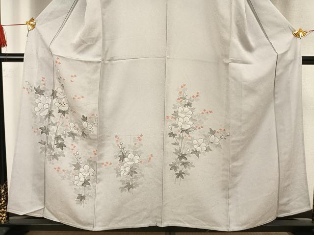 平和屋着物▽訪問着 単衣 手描き 刺繍 草花文 正絹 逸品 AAAW1560fy