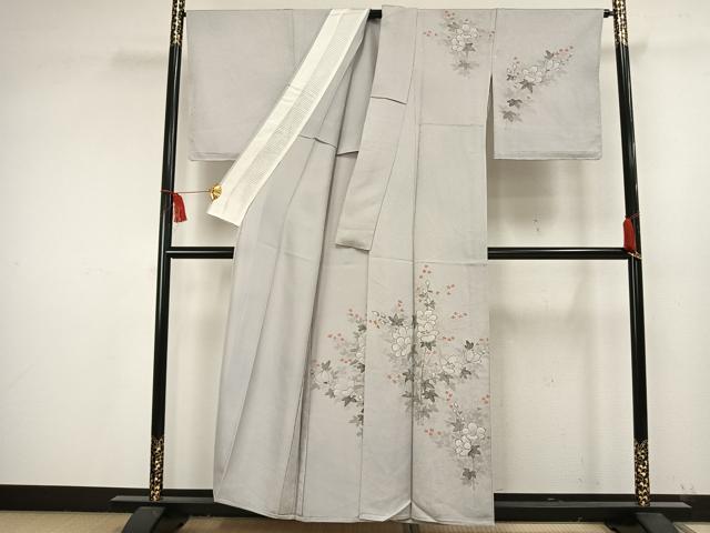 平和屋着物▽訪問着 単衣 手描き 刺繍 草花文 正絹 逸品 AAAW1560fy