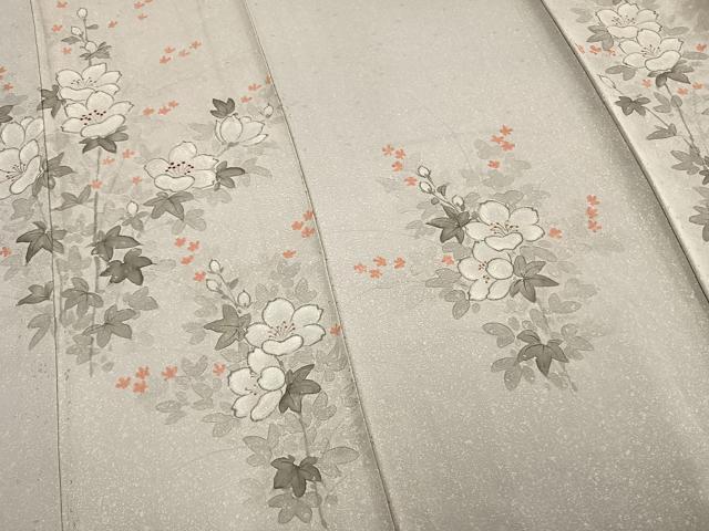 平和屋着物▽訪問着 単衣 手描き 刺繍 草花文 正絹 逸品 AAAW1560fy