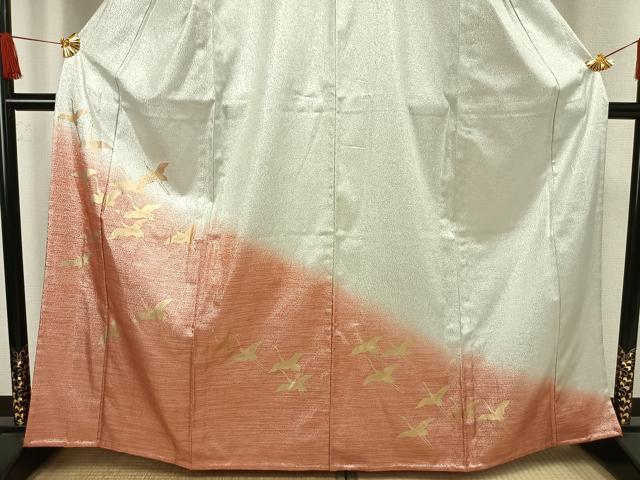 平和屋着物▽訪問着 単衣 飛鶴文 金彩 銀通し地 AAAW1565fy