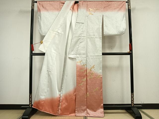 平和屋着物▽訪問着 単衣 飛鶴文 金彩 銀通し地 AAAW1565fy