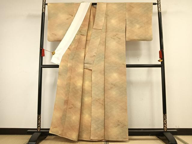 平和屋着物▽上質な小紋 単衣 檜垣草花文 暈し染め 正絹 逸品 AAAW1568fy