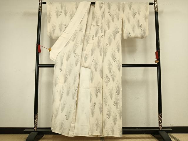 平和屋着物▽上質な小紋 単衣 手描き 草花文 鬼しぼ縮緬 正絹 逸品 AAAW1578fy