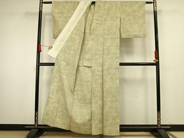 平和屋着物▽お召 単衣 花づくし 正絹 逸品 AAAW1579fy