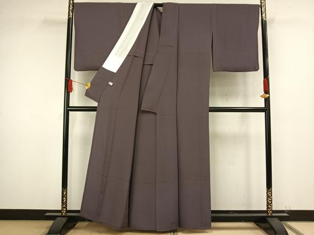 平和屋着物▽上質な色無地 単衣 葡萄鼠色 正絹 逸品 AAAW1583fy