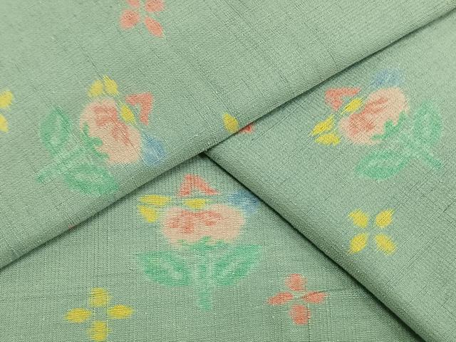 平和屋着物▽上質な紬 単衣 草花文 正絹 逸品 AAAW1584fy