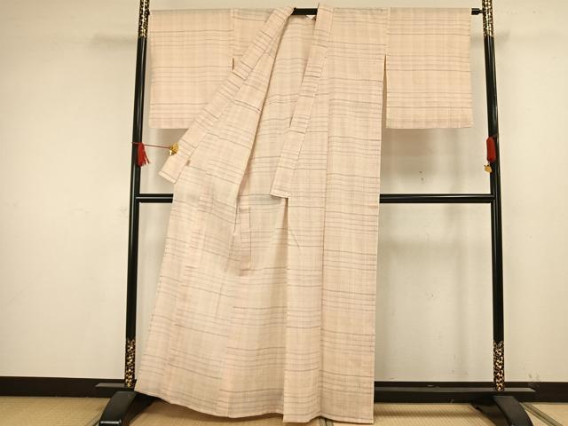平和屋着物▽上質な紬 単衣 ちぢみ織 絞り 格子 ますいわ屋扱い 正絹 逸品 AAAW1586fy
