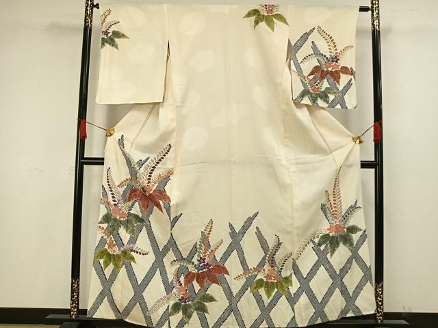 平和屋着物▽訪問着 単衣 草花文 金彩 正絹 逸品 AAAW1592fy