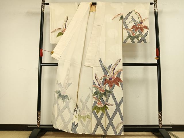 平和屋着物▽訪問着 単衣 草花文 金彩 正絹 逸品 AAAW1592fy