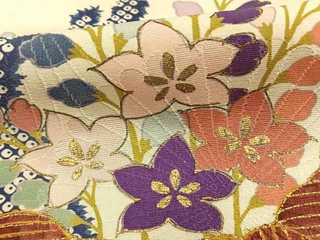 平和屋着物▽訪問着 単衣 草花文 金彩 正絹 逸品 AAAW1592fy