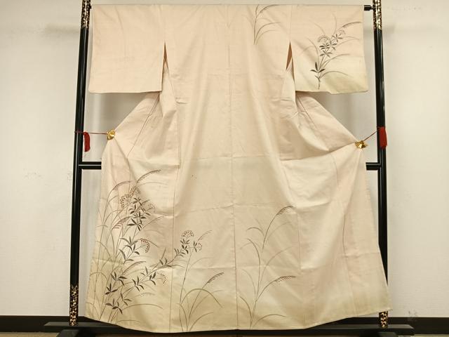 平和屋着物▽訪問着 単衣 紬地 草花文 金彩 正絹 逸品 AAAW1596fy