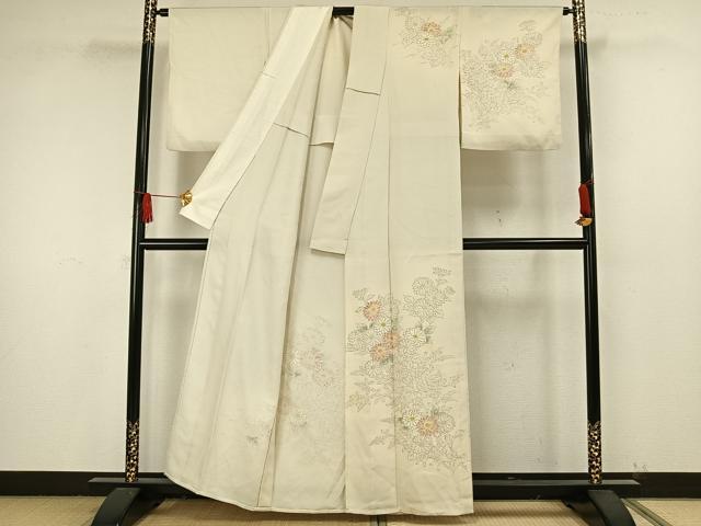 平和屋着物▽訪問着 単衣 手描き 草花文 正絹 逸品 AAAW1598fy