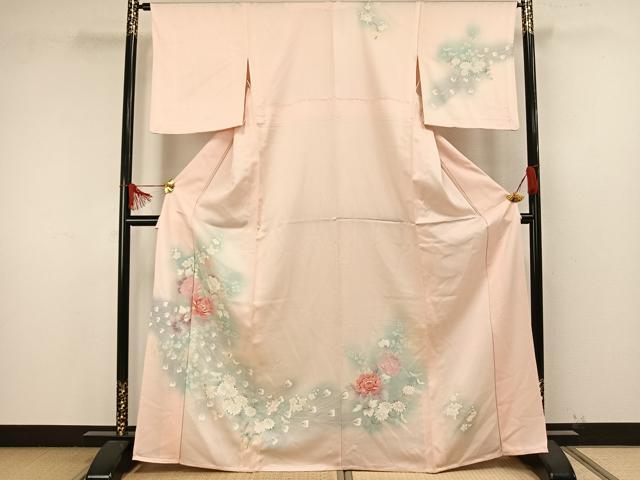 平和屋着物▽訪問着 単衣 草花文 暈し染め 正絹 逸品 AAAW1599fy