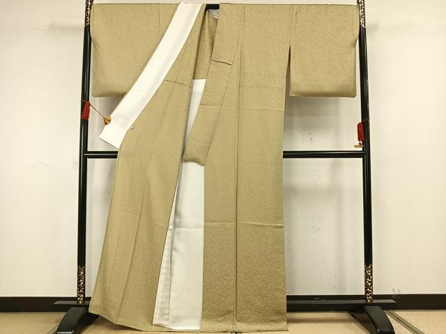 平和屋着物▽上質な色無地 単衣 霞地紋 木蘭色 正絹 逸品 AAAW1600fy