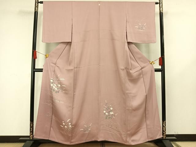 平和屋着物▽訪問着 単衣 草花文 正絹 逸品 AAAW1602fy