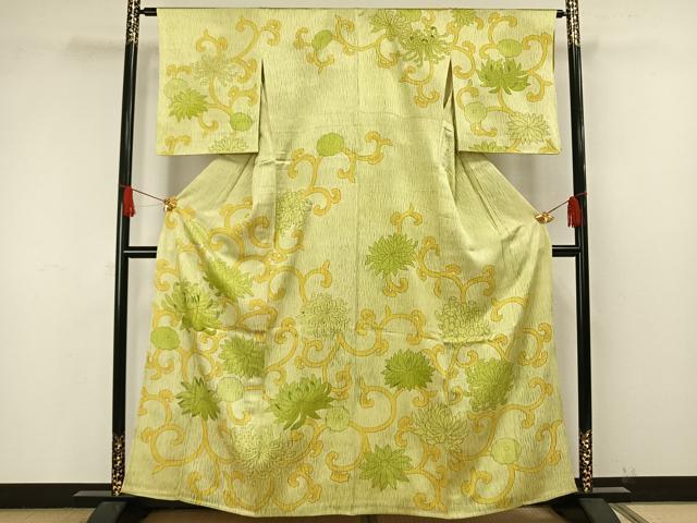 平和屋着物▽訪問着 単衣 刺繍 花唐草文 金彩 正絹 逸品 AAAW1603fy