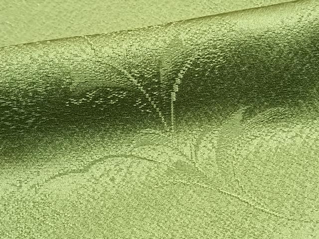平和屋着物▽上質な色無地 単衣 草葉地紋 草色 正絹 逸品 AAAW1608fy