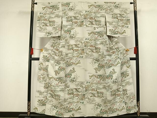 平和屋着物▽上質な小紋 単衣 人物風景文 正絹 逸品 AAAW1613fy