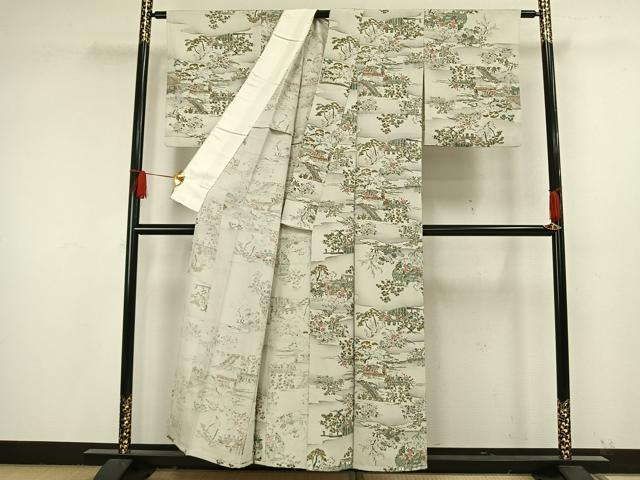 平和屋着物▽上質な小紋 単衣 人物風景文 正絹 逸品 AAAW1613fy