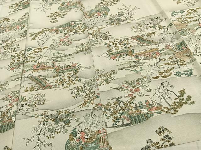平和屋着物▽上質な小紋 単衣 人物風景文 正絹 逸品 AAAW1613fy