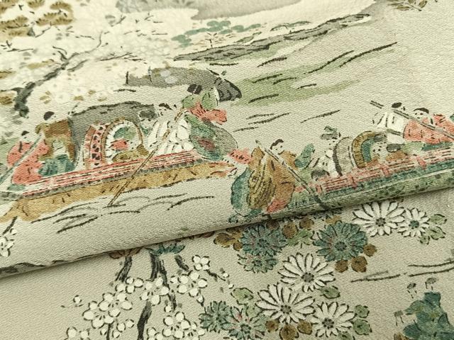 平和屋着物▽上質な小紋 単衣 人物風景文 正絹 逸品 AAAW1613fy