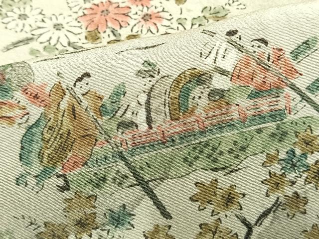 平和屋着物▽上質な小紋 単衣 人物風景文 正絹 逸品 AAAW1613fy