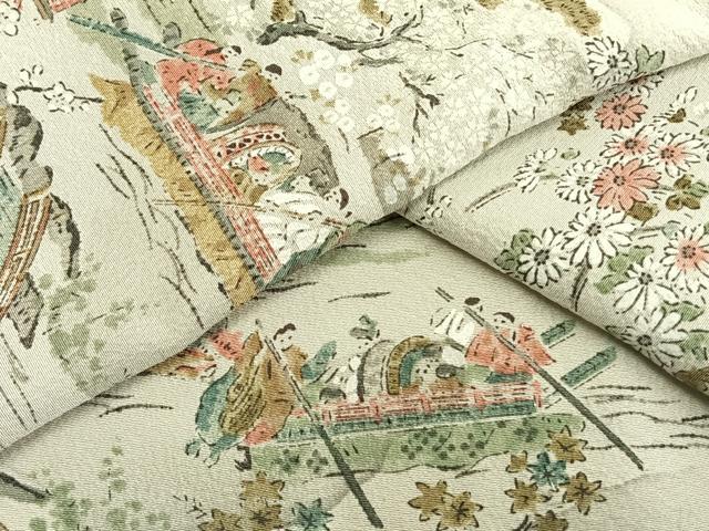 平和屋着物▽上質な小紋 単衣 人物風景文 正絹 逸品 AAAW1613fy