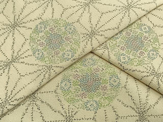 平和屋着物▽本塩沢 単衣 花丸文 麻の葉文様 正絹 逸品 AAAW1614fy